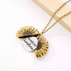 You are My Sunshine Engraved Sunflower Open Locket Pendant Sunflower Pendant Necklace