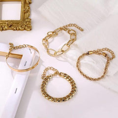 Pack Of 4 Punk & Classic Gold Metallic Light Bangles Pack Of 4 Punk & Classic Gold Metallic Light Bangles