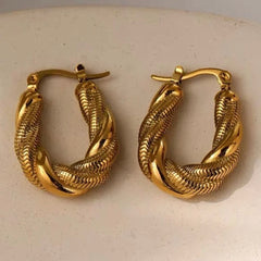 Luxury Twisted Rich Linen Pattern Gold Hoops