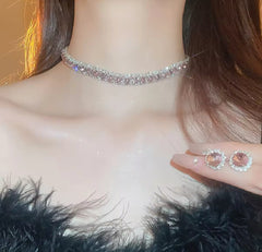 HANNAH Blush Pink Choker And Studs Rhinestone Set