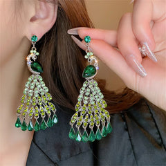 Peacock Luxurious Rhinestone Chandelier Emerald Earrings