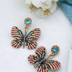 Butterfly Rhine Stone Deluxe Statement Earrings