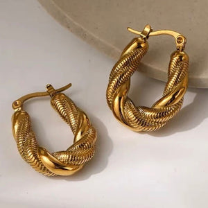 Luxury Twisted Rich Linen Pattern Gold Hoops