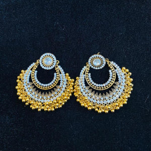 Deluxe Chaandbaali Antique Mirror Crystal Jhumka