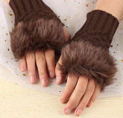 Premium Rabbit Fur Knitted Fingerless Mitten Gloves