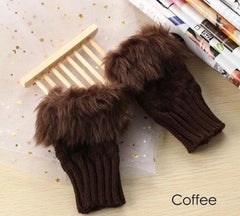 Premium Rabbit Fur Knitted Fingerless Mitten Gloves