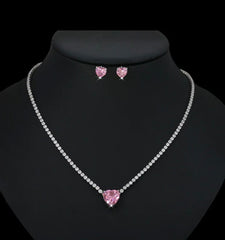 Valentina 14K White Gold Plated Heart Necklace Set