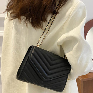 Premium Leather Quilted Pattern Flap Chain Bag