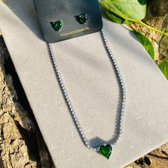 Valentina 14K White Gold Plated Heart Necklace Set