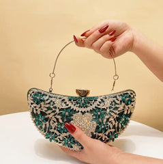 Hollow Out Moon Design Rhinestone Art Clutches