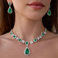 ZOE Icey Rhodium Plated Zirconium Set Emerald