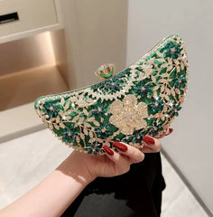 Hollow Out Moon Design Rhinestone Art Clutches