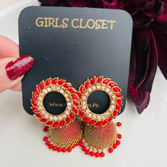 Spiral Blood Red Wheeler Jhumkas