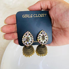 Meena Crystal Statement Jhumka Classic Gold