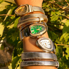 Luxurious Stainless Gold / Silver Plated Rhinestone Snake Head Watch