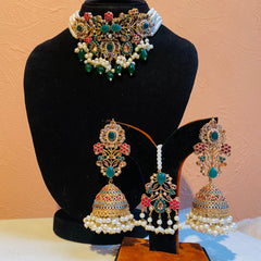 MADHURI Premium Nauratan Detailed Aesthetic Choker Set