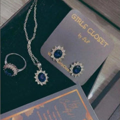 Princess Diana Royal Crystal Blue Sapphire Zirconium Set