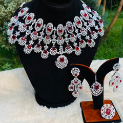 Kiara Advani Inspired American Diamond Bridal Set With Ring (Ruby Red)