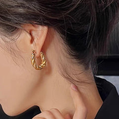 Luxury Twisted Rich Linen Pattern Gold Hoops
