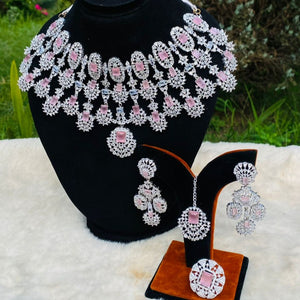 Kiara Advani Inspired American Diamond Bridal Set With Ring (Baby Pink)