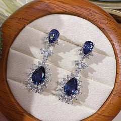 Super Deluxe Sapphire Cubic Zirconia Drop Earrings