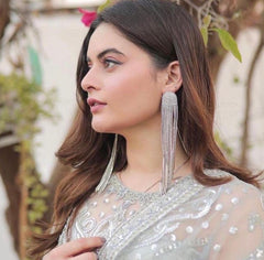 Deluxe Tassel Earrings & Head Wear Rhinestone Barbie Combo (Silver)