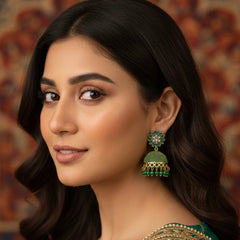 Floral Emerald Green Deluxe Jhumkas