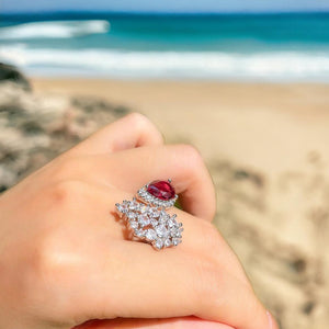 RACHAEL Ruby Stone Water Drop Pure Silver Ring