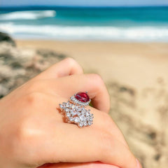 RACHAEL Ruby Stone Water Drop Pure Silver Ring