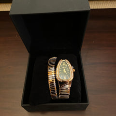 Luxurious Stainless Gold / Silver Plated Rhinestone Snake Head Watch