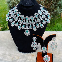 Kiara Advani Inspired American Diamond Bridal Set With Ring (Aqua Blue)