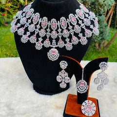 Kiara Advani Inspired American Diamond Bridal Set With Ring (Baby Pink)
