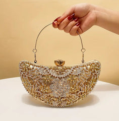 Hollow Out Moon Design Rhinestone Art Clutches