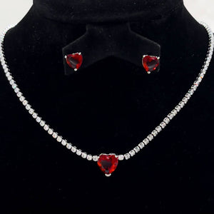 Valentina 14K White Gold Plated Heart Necklace Set