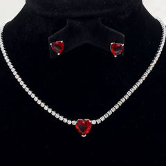 Valentina 14K White Gold Plated Heart Necklace Set