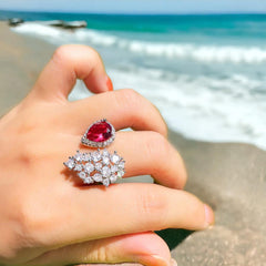 RACHAEL Ruby Stone Water Drop Pure Silver Ring