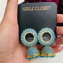 Spiral Sky Blue Jhumkas