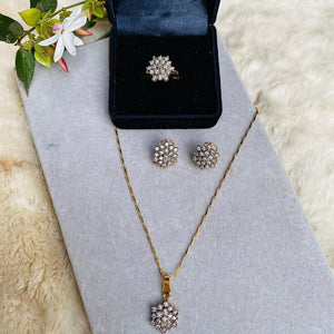 GC Snow Flake Rich Detailed Zircon Gold Plated Combo