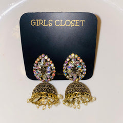 Meena Crystal Statement Jhumka Classic Gold