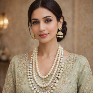 Mother Of Pearl 3 Layered Mirror Crystal Maala