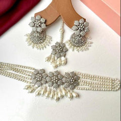 Classic Silver Plated Premium Choker Set Floral Vibe