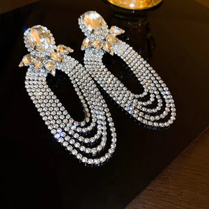 Exaggerated Rhinestone Drop Tassel Deluxe Earrings