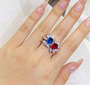 HAYLEY Aqua&Ruby Pure Silver Adjustable Ring