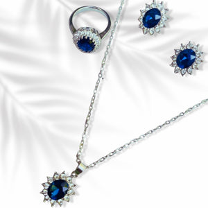Princess Diana Royal Crystal Blue Sapphire Zirconium Set