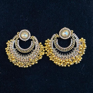 Deluxe Chaand Baali Antique Mirror Crystal Jhumka