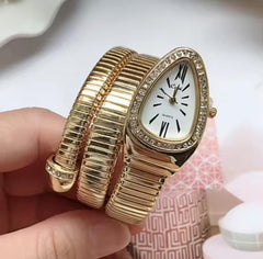 Luxurious Serpent Stainless Gold / Silver Plated Rhinestone Snake Head Watch