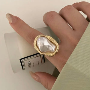 Asymmetrical Aesthetic Mother Of Pearl Ring - Adjustable