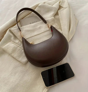 Mocha Curved  Silhouette Premium  Leather Bag