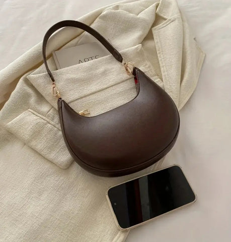 Mocha Curved  Silhouette Premium  Leather Bag