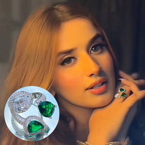 Pure Silver LOISA Emerald And Crystal Royal Trio Stone Ring